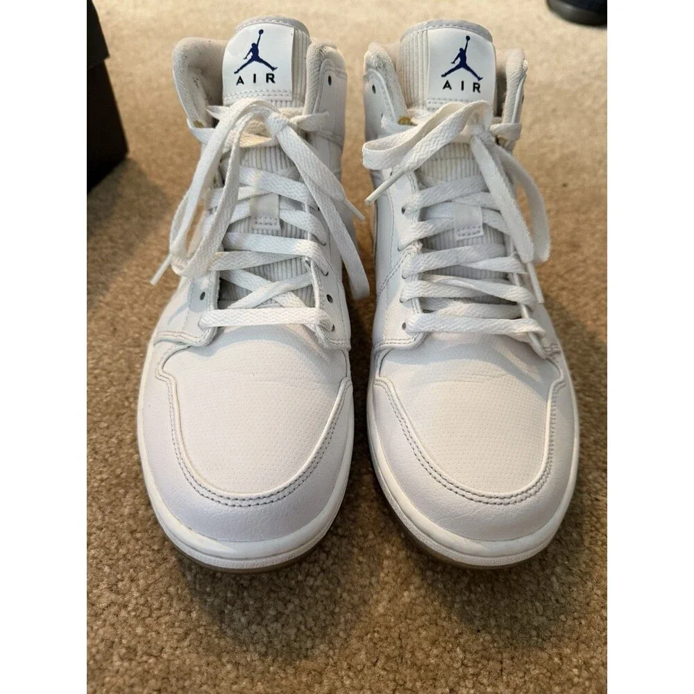 Mens Air Jordan 1 Mid White/Concord-White BQ 6578-100 Size 10 W/ Box